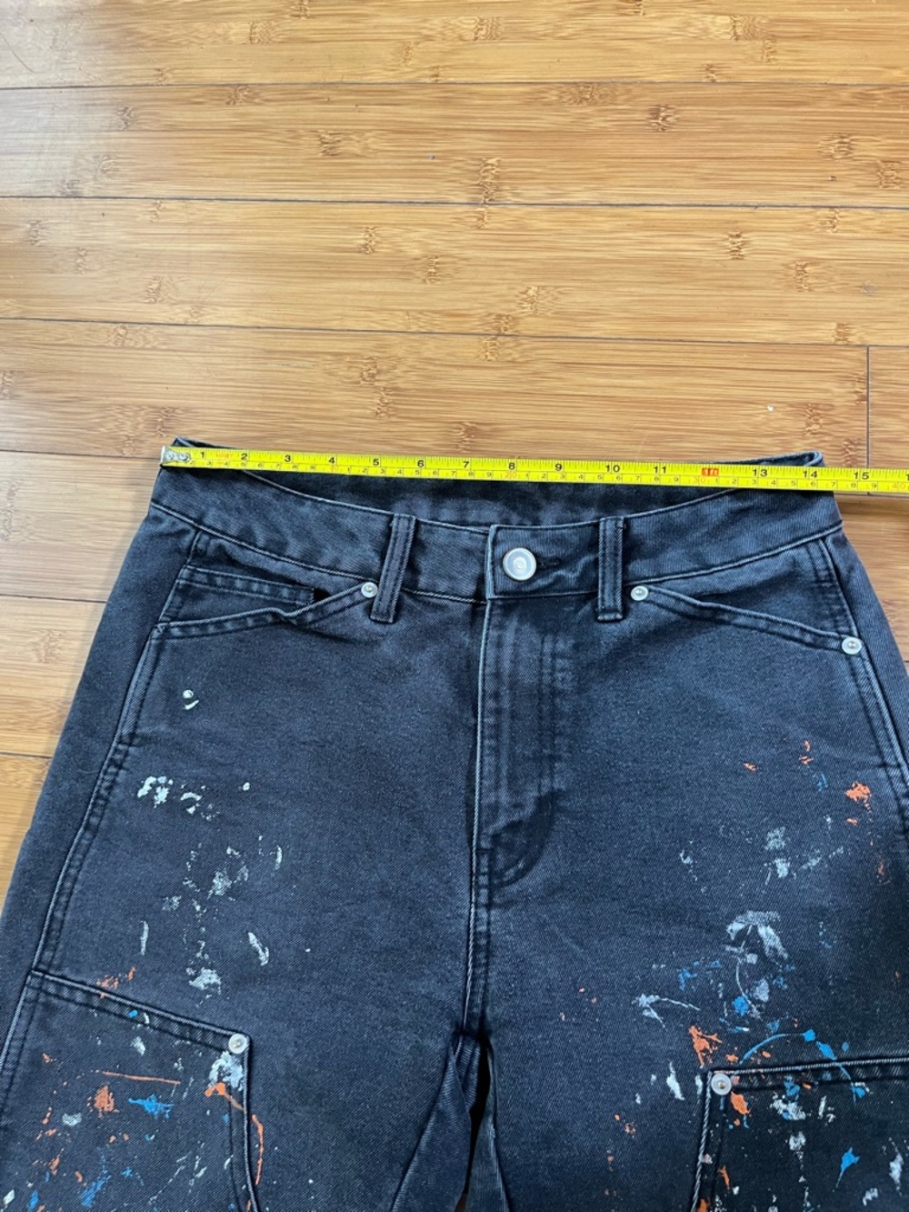 No Boundaries Paint Splatter Charcoal Denim Carpenter Straight Leg Jeans - Picture 8 of 12
